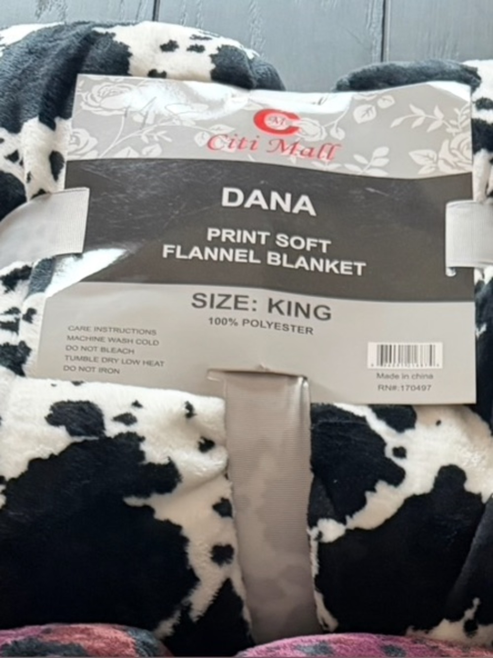 Dana Black and White cow Print Soft Flannel Blanket - King